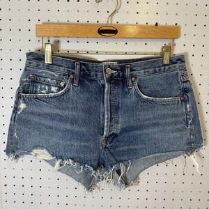 AGOLDE Parker Cut Off Short Womens Size 28 Blue Denim Dark Wash‎ Distressed